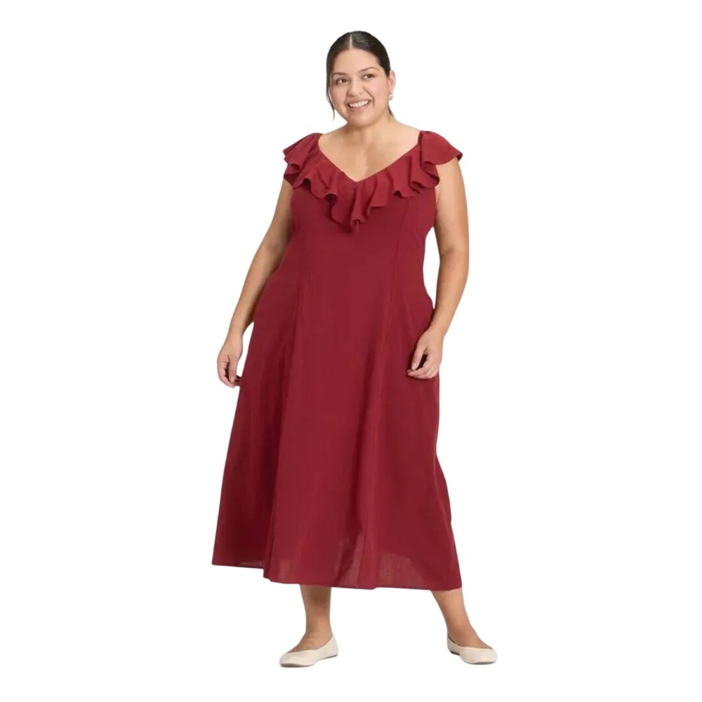Universal Thread Women's Burgundy Ruffle Smocked Maxi Long Dress Size XXL